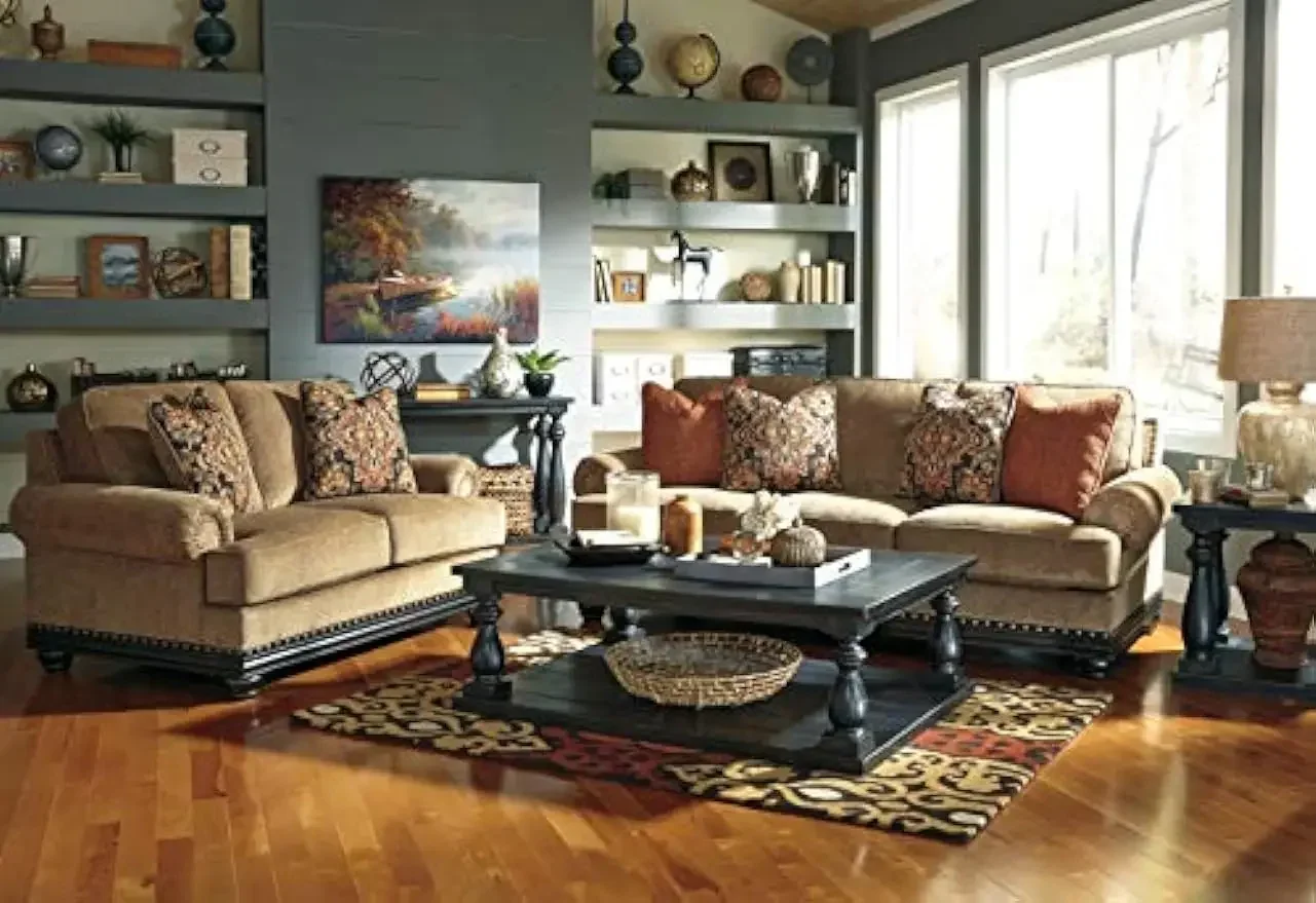 Rectangular Sofa Table with Floor Shelf, Black Rustic Cottage, Signature Design