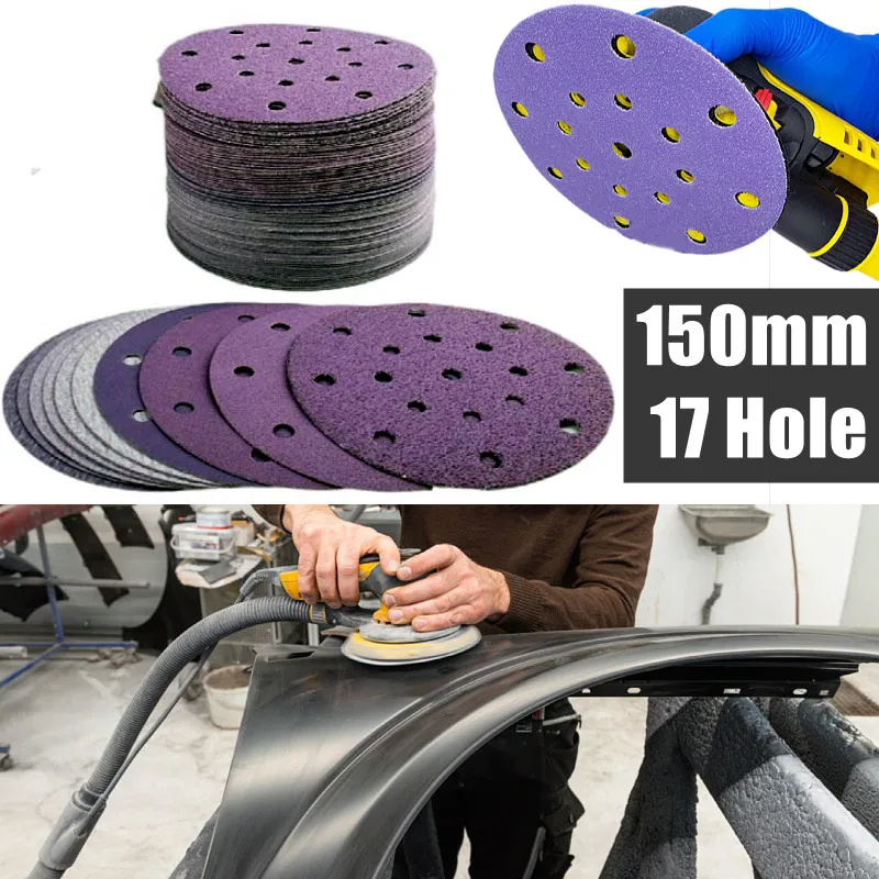 6 Inch 17 Hole Sanding Discs 60 800 Grit Wet Dry Sandpaper Hook and