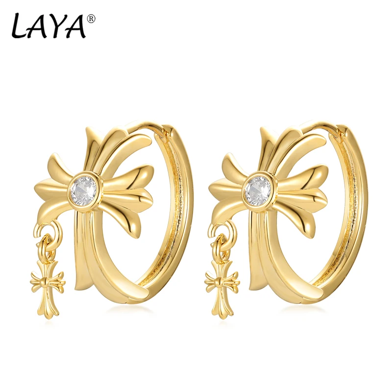

LAYA Fashion Imitation Pearl Cross Hoop Earrings For Women Declaration Banquet Dress Fashion Accessories Gold Color Jewelry