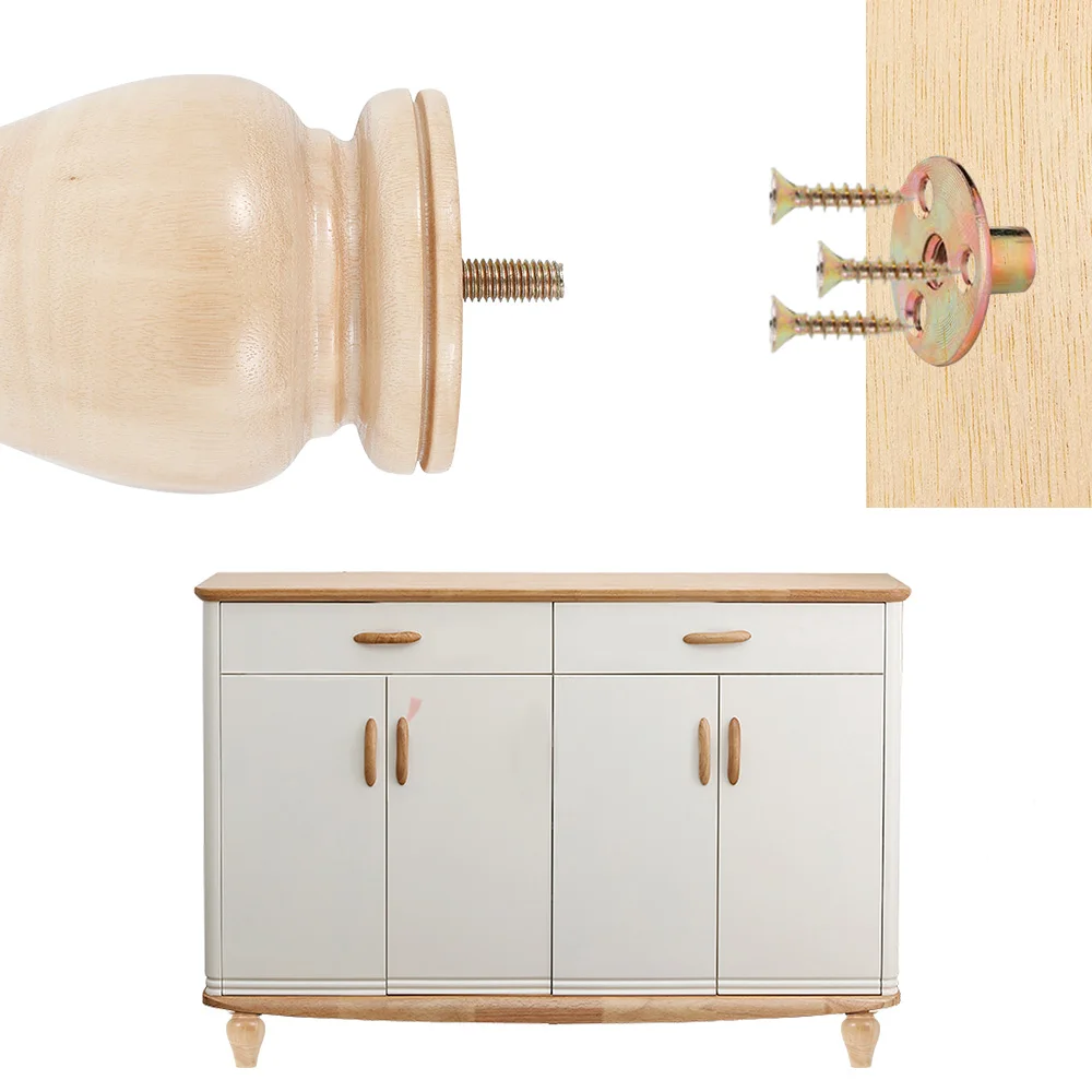 4pcs Solid Wood Furniture Legs DIY Round Shape Bun Feet Replacement Sofa Legs Furniture Level Feets Cabinet Legs Floor Protector