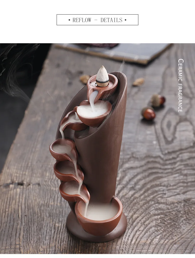 1pc Ceramic Waterfall Incense Burner Backflow Incense Burner Multifunctional Ornament (Without Incense)