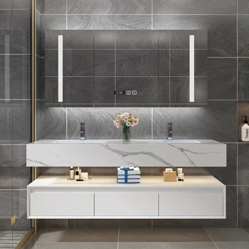 

Bathroom Furniture Vanity Artificial Simple And Modern Rock Plate Integrated Bathroom Cabinet Combination Smart Light Luxury