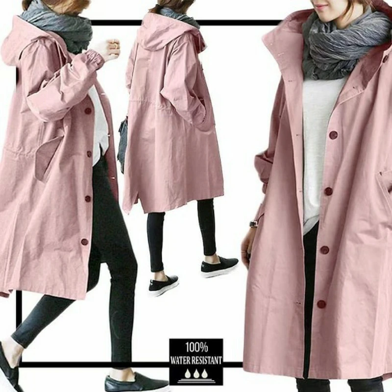 Womens Lenght Hooded Cardigan Coat Winter Windproof Overcoat Wild Elegant Windbreaker Jacket Coat Outwear