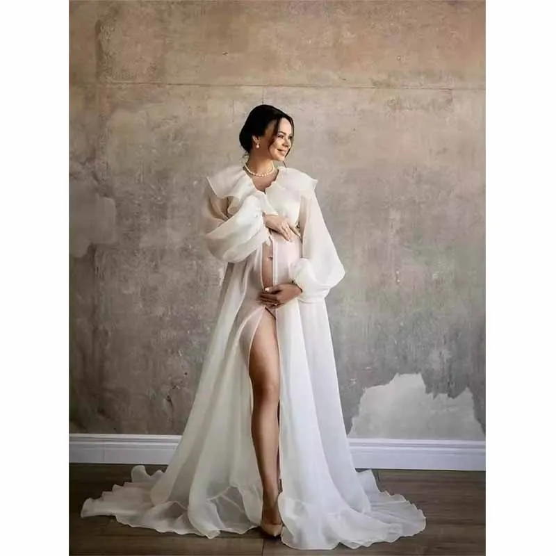Chiffon Maternity Dresses For Photo Shoot - Sexy Split Front Pregnant Women Maxi Gown Photography Props (1U5)(Z6)(Z8)(1Z1)(2Z1)(3Z1)(4Z1)(7Z1)