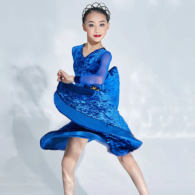 3 Colors Children Velvet Ballroom Dance Competition Clothes Girls Latin