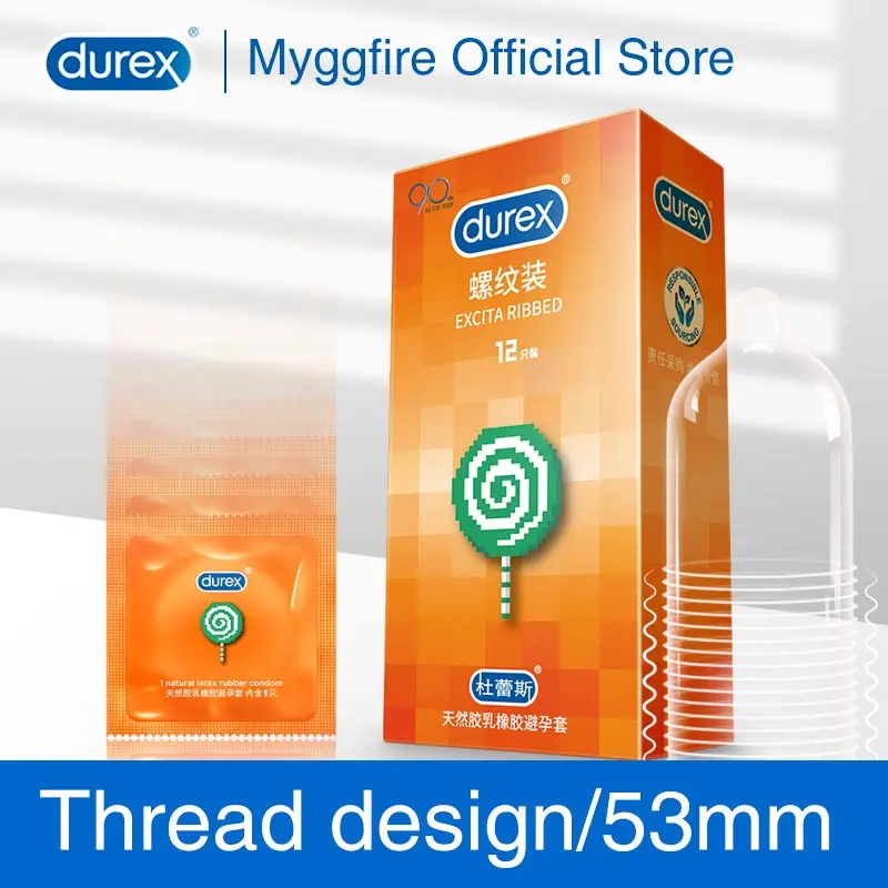 Durex Condoms 3D Ribbed Thread Pleasure Natural Rubber Penis Condoms For Men Contraceptive Condoms Adult Intimate Goods