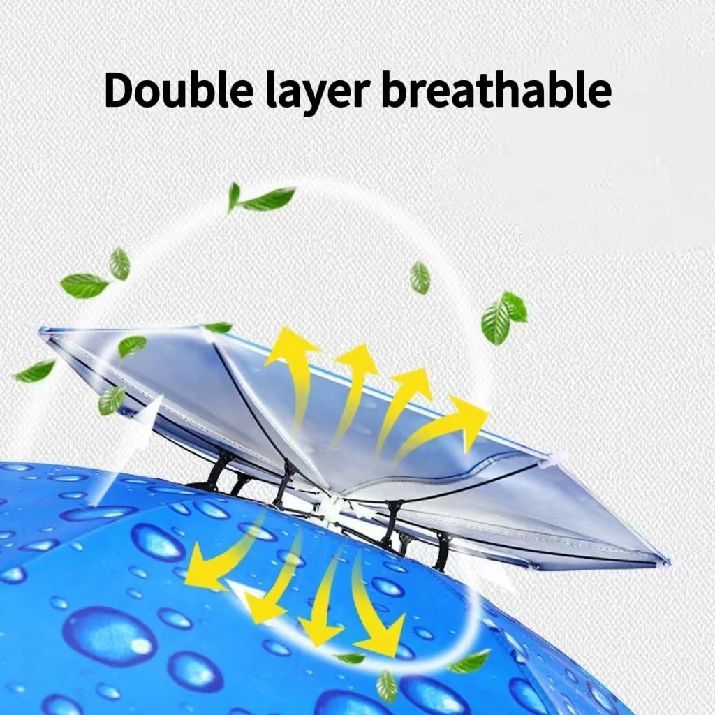 Fishing Umbrella Portable Folding Double-layer Windproof UV-proof Head-mounted Sunshade Hat Camping Shade Umbrella Hat