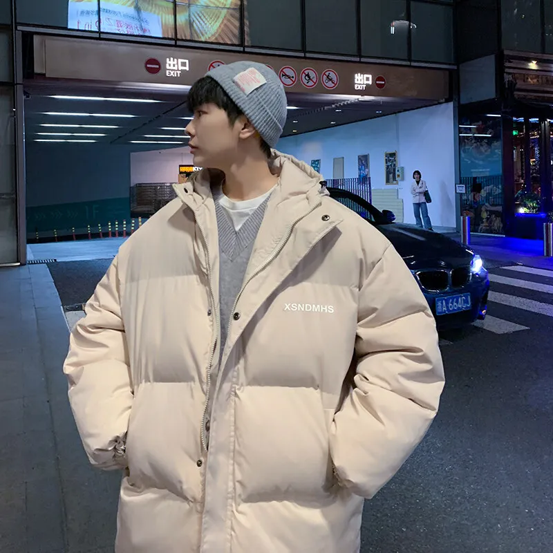 Hip Hop Men Parkas Winter Warm Jacket Thick Windbreaker Windproof Zipper Puffer Jacket Hooded Jacket Korean Long Sleeve New
