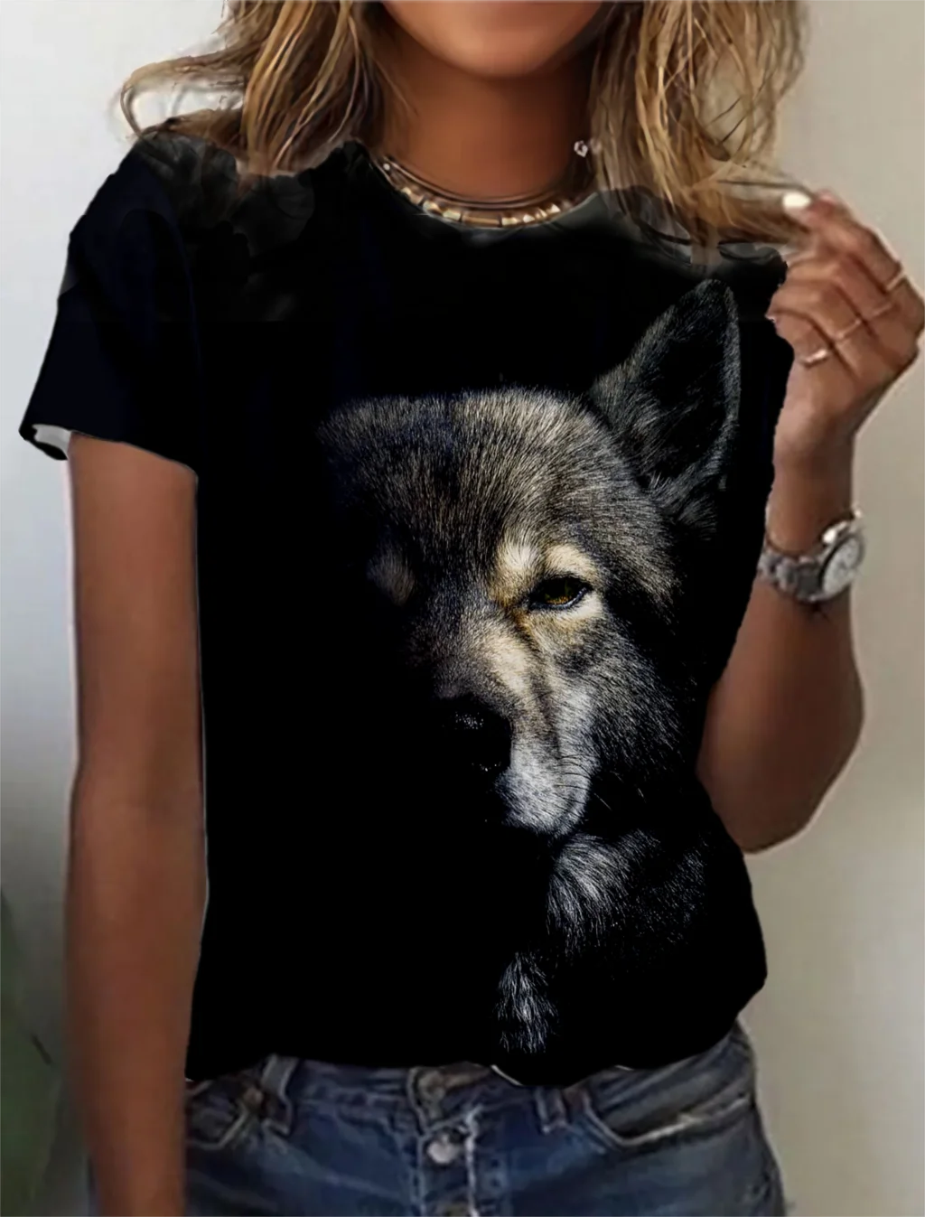 Fashion Women's T-shirt with wolf  Graphic 3D Printed Short Sleeve Summer  T-shirt oversized Polyester Fiber Clothing623_voghion.com