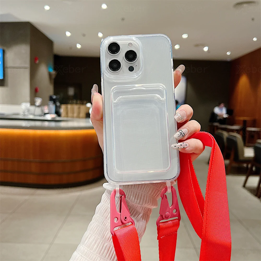 Clear Crossbody Lanyard Phone Case with Shockproof Silicone Back and Shoulder Strap
