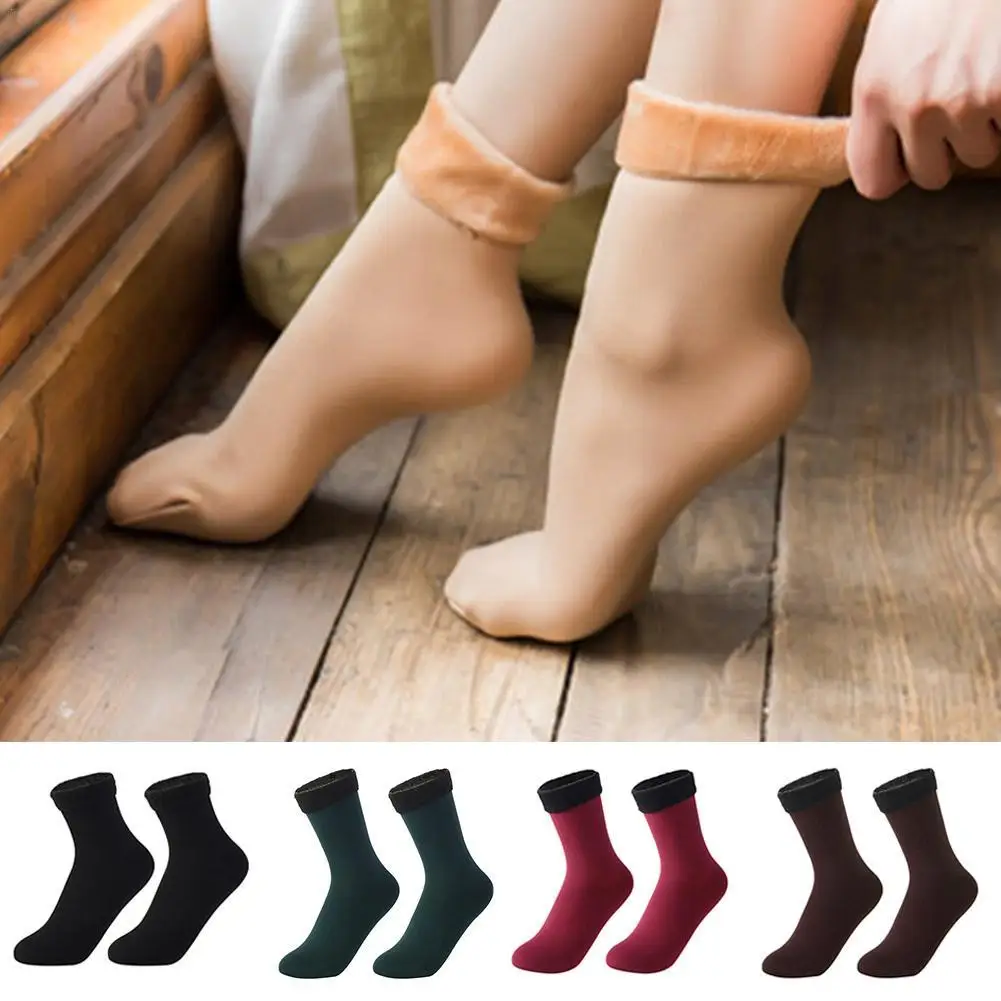 

3/5 Pairs Winter Warm Socks Women Men Velvet Thickened Medium Tube Thermal Socks Wool Cashmere Seamless Floor Sleep Snow Sock