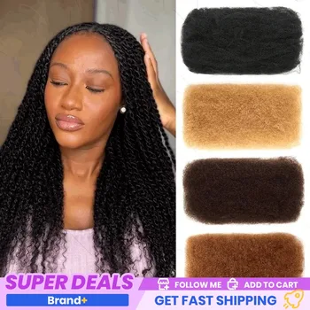 Afro Kinky Bulk Human Hair 10"-22" (50g) Pre-Stretched Natural Color 1B/2/4/Blond Color qvr Hair for Braiding Dreadlock Twist 1