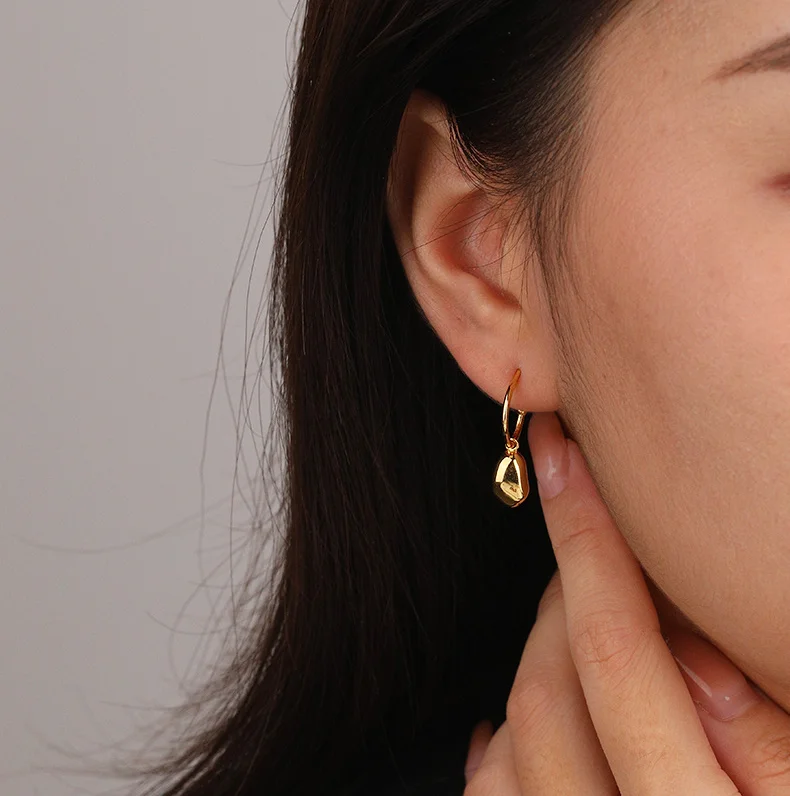 

Real Sterling Silver Hammered Dangle Earrings for Women Irregular Shape Earrings