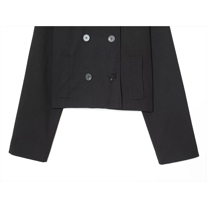 Stand Collar Women Jacket Coat 2025 Autumn Double Breasted Loose Female Long Sleeve Jacket High Street Casual Short Coats