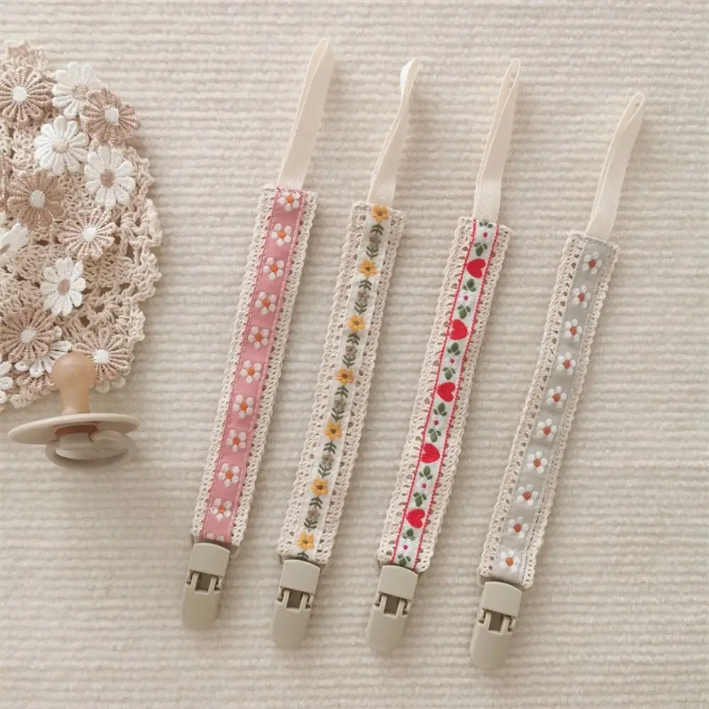 Ethnic Style Baby Cloth Pacifier Chain Embroidery Floral Adjustable Soother Holder Teether Toys Straps Dummy Clips