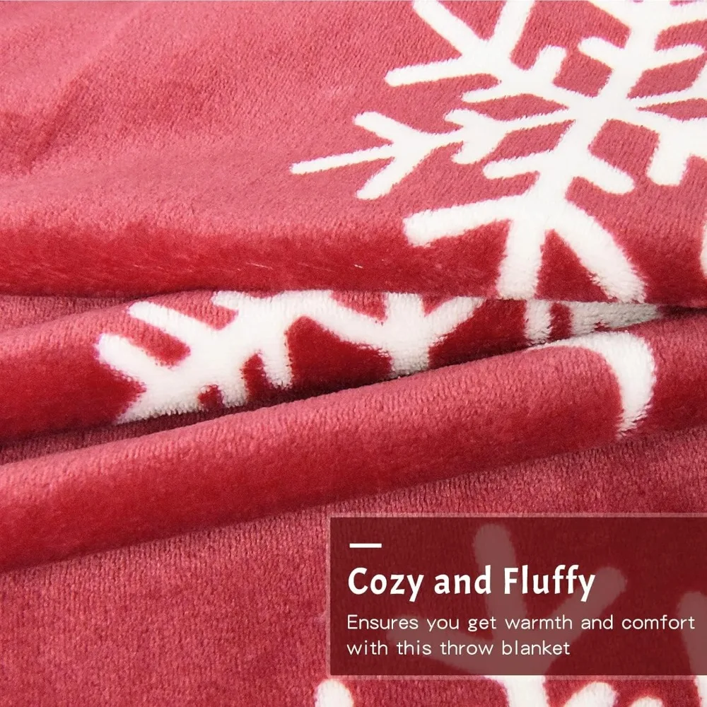 1pc Christmas Throw Blanket Soft Fleece Red Snowflake Blanket Home Décor Plush Christmas Throw Bed Blanket Throws