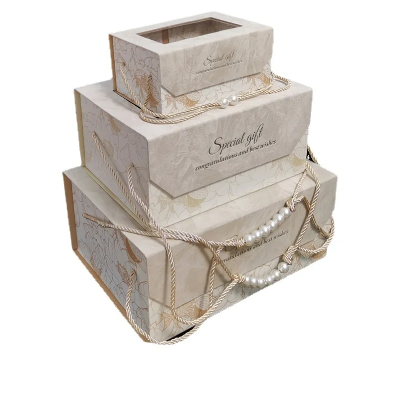 

Magnetic buckle flip folding pearl transparent window wedding gift empty box