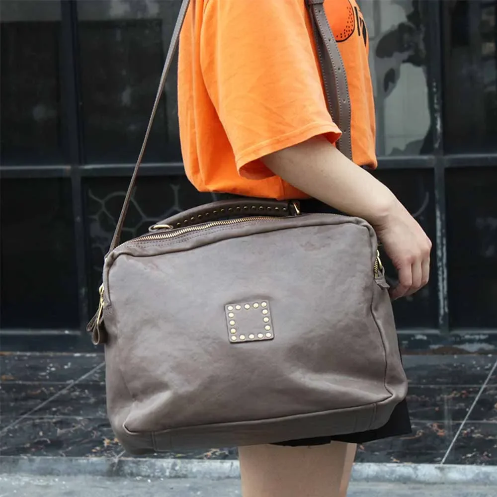 

Motingsome Top Layer Leather Woman Bag Luxury Cowhide Vegetable Tanned Cow Skin Computer Bag Lady Shoulder Casual Tote 2023 New