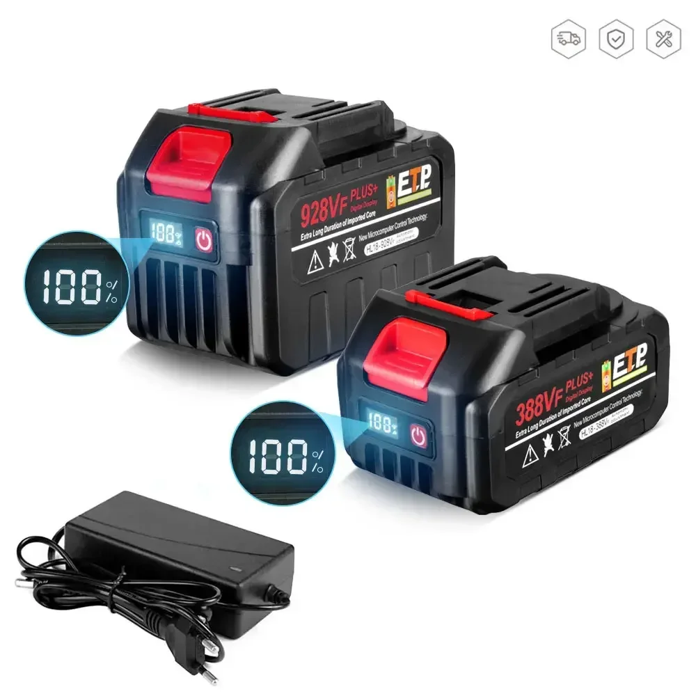 

21V 928VF 388VF Plus 30000mAh 20000mAh Rechargeable Lithium Battery With LED Display For Makita 18V Electric Power Tool EU Plug