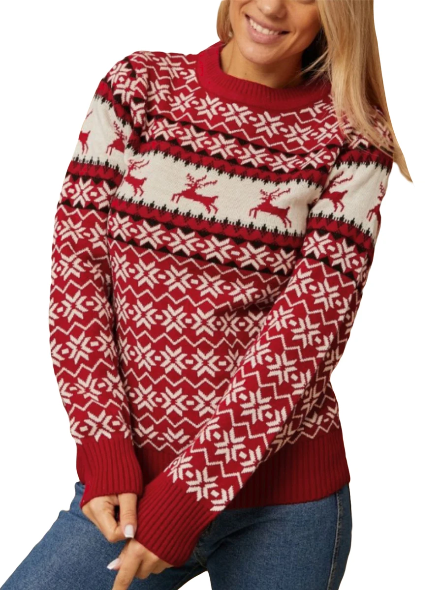 

Женский Рождественский свитер, трикотажный пуловер с длинным рукавом и милым мультяшным принтом, Уродливый Рождественский свитер для женщин, 2023