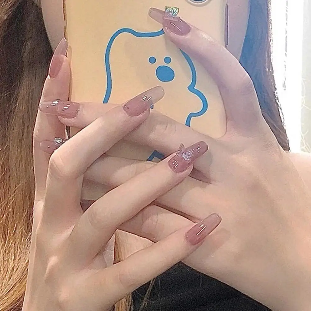 Handmade Manicures Mid-length Trapezoidal Detachable Diamond Manicure Finished Fake Wear Bow Opal Flash Silver Nails L8w1 5