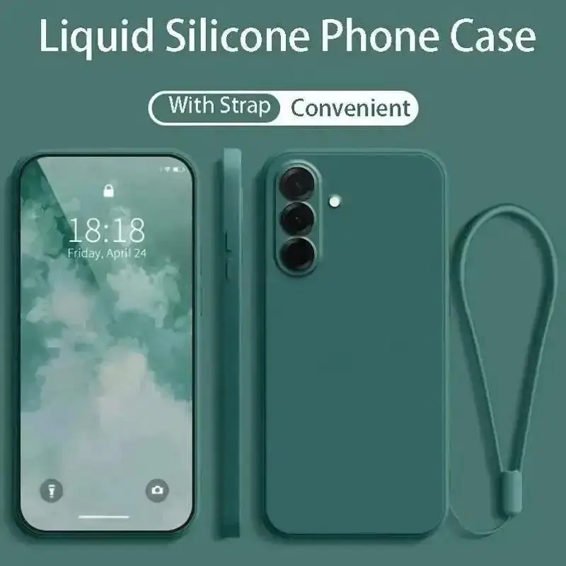 Premium Liquid Silicone Phone Case with Wrist Strap Lanyard - Protective Cover