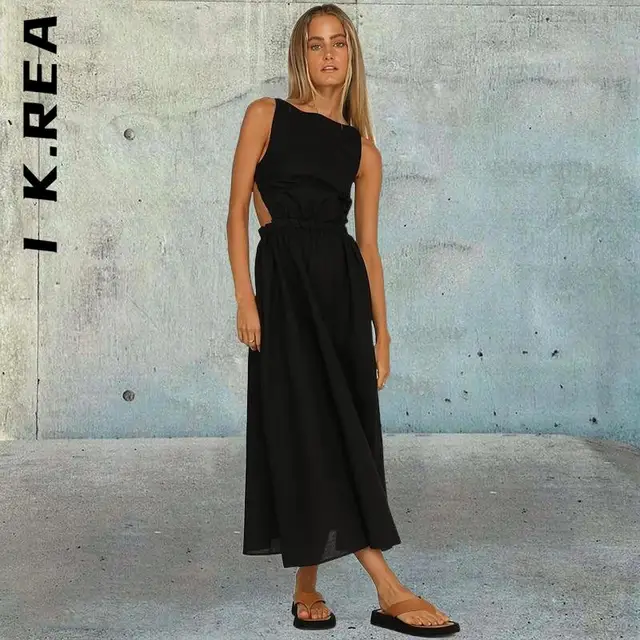 I K.Rea Dress Women Fashion Spaghetti Strap Black Backless Maxi Dress Slim  Sweet Dress Basic Chic Dresses Woman Female Vestidos - AliExpress