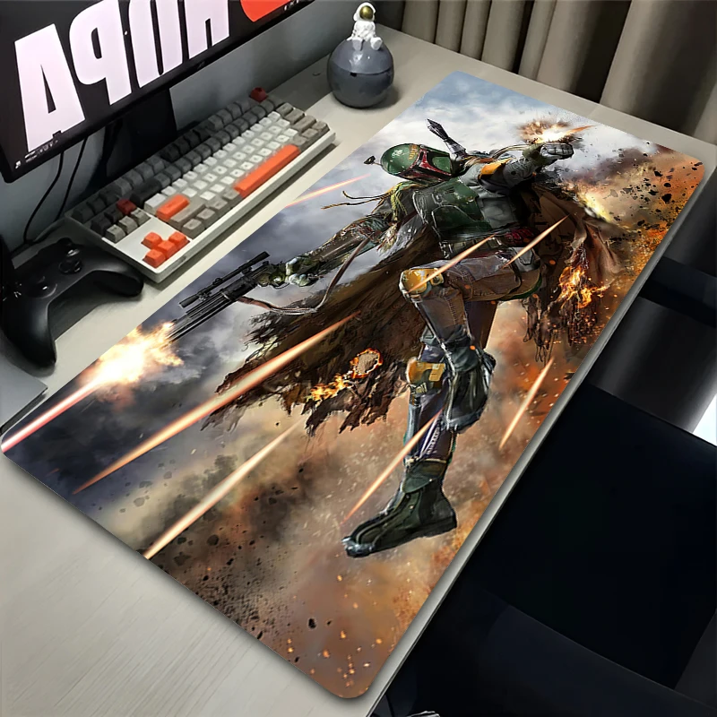 

Mandalorian Star Wars Anime Mouse Pad HD Desktop Mousepad 900X400 Large Gamer Computer Keyboard Mouse Mat Non Slip Easy To Clean