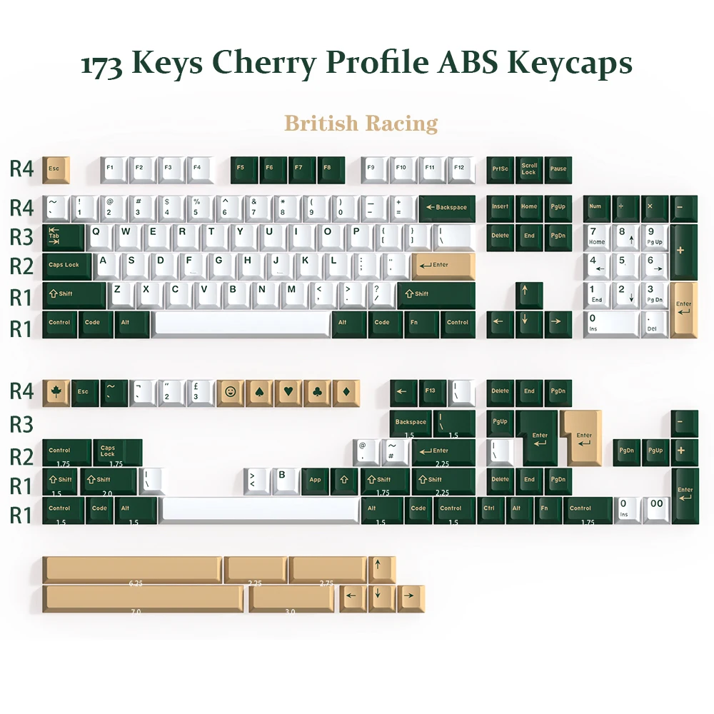 

173 Keys Cherry Profile Keycap British Racing Double Shot ABS Keycaps for Cherry Gateron MX Switches Mechanical Gaming Keyboard