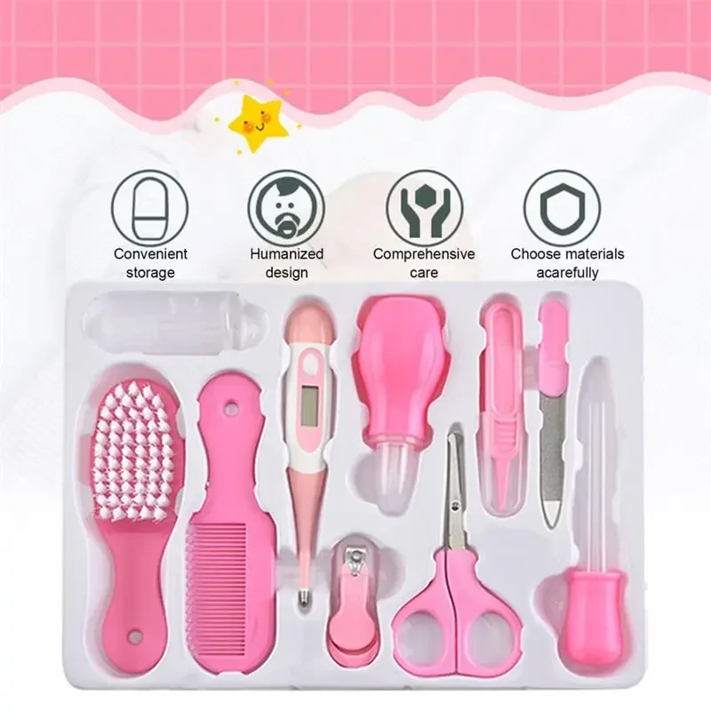 Health Care Kit 10PCS/Set Baby Kids Nail Hair Thermometer Grooming Brush Clipper Teether Toothbrush