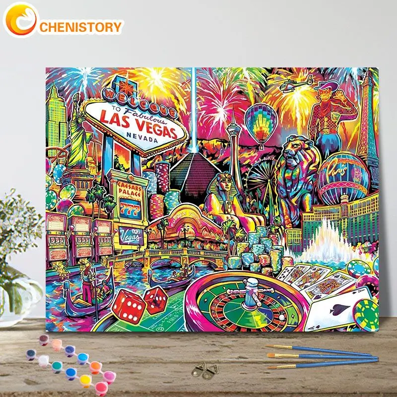 

CHENISTORY Oil Painting By Number Las Vegas Scenery Diy Frame Coloring By Numbers Fireworks Scenery On Canvas Home Decoration