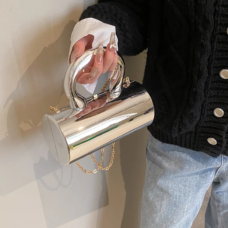 Women's Handbag Bags For Women 2026 Party Clutches Fashion Cylinder Mini Evening Purse Crossbody Shoulder Bag Gold Box Clutch