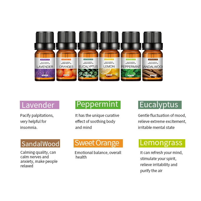 10ml*6PCS Water-soluble Essential Oil for Aromatherapy 100% Pure Nature Perfume Oil for Aromatherapy Diffusers Lavender Lemon