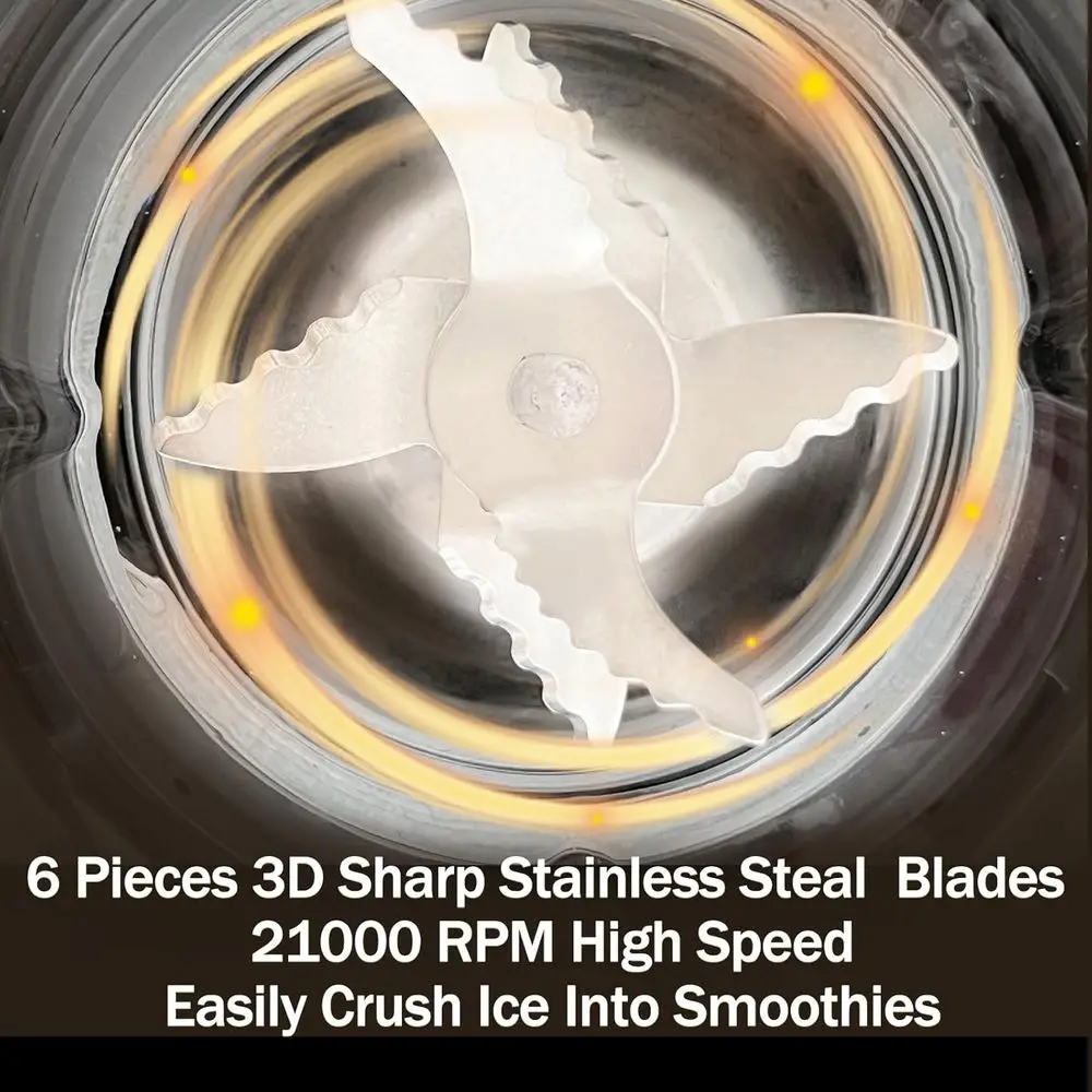Kitchen Blender, Ice Crusher, 1.550oz Glass Jar, 6-Piece Stainless Steel Blades, 21000RPM, ABS Body, Long Lifespan, Multiple Col