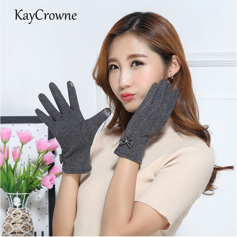 Kaycrowne Fashion Grace Lady Glove Women Winter Elegant Rosetta Touch Screen Driving Keep Warm Guanto Femminile Nero Antivento G213