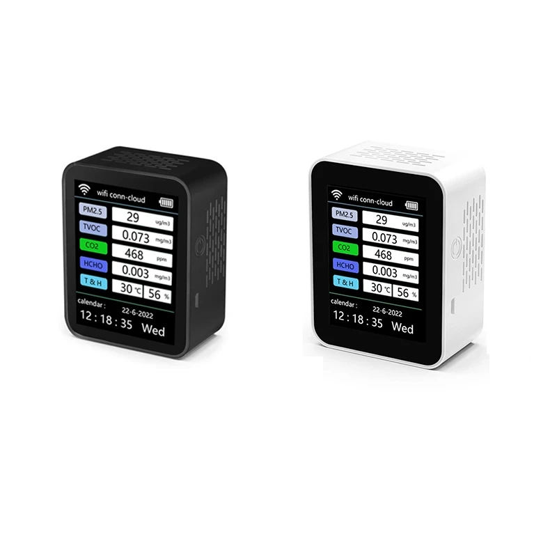 

Умный анализатор качества воздуха Tuya Wi-Fi 7 в 1, измеритель CO2, TVOC, HCHO, PM2.5, белый