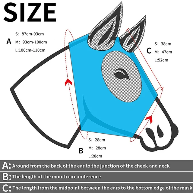 1PC S M L Fine Mesh Horse Equine Fly Mask With Ears 60% UV Protection Soft Mesh Horse Fly Mask With Ears
