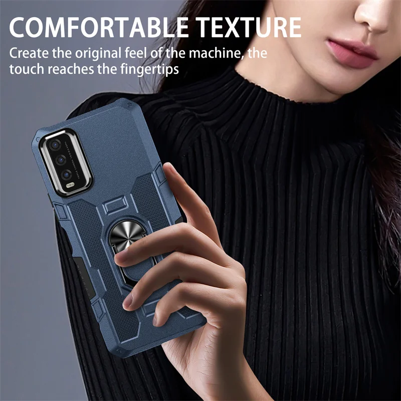Shockproof Armor Phone Case with Magnetic Holder Ring and Enhanced Protection