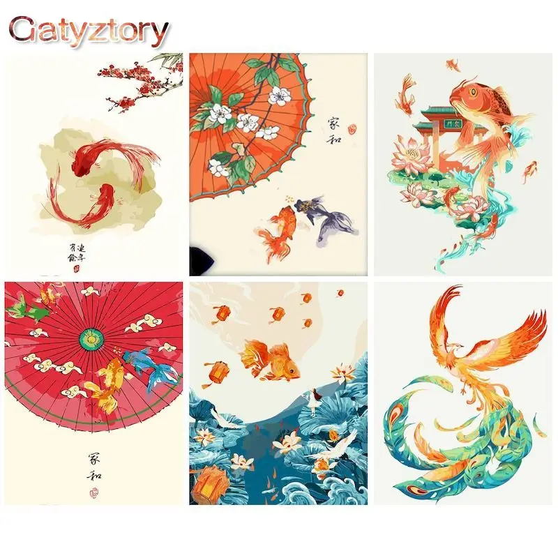 

GATYZTORY Modern Painting By Numbers On Canvas Decorative Paintings Handpainted Fish Adults Crafts Home Decoration DIY Gift