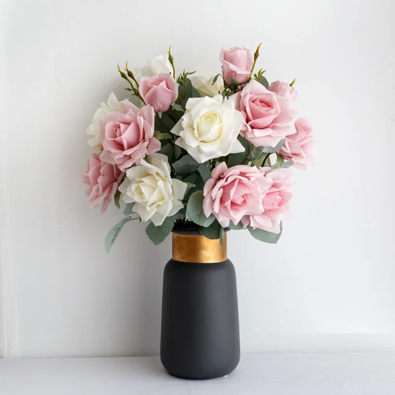 Artificial Rose Flowers Wedding Flower Decoration Meldel Artificial Fake Flowers Red Silk Roses Bouquet Small Pink Flowers Home Decoration Accessories Wedding Flower Roses Decor