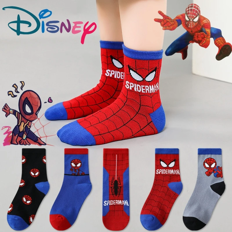 5 Pairs/Lot Disney Spiderman Cartoon Socks Leggings Baby Autumn Winter New Cotton Socks Warm Mid-calf Socks for Boys 1-12 Years 1