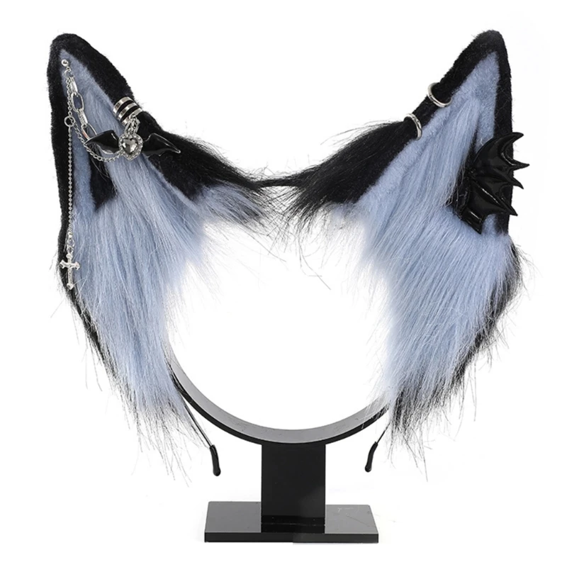 

Sweet Students Woman Photoshoots Hairband with Alloy Earring Decor Wolf Ears Headbands Ethnic Style Cartoon Hair Hoop