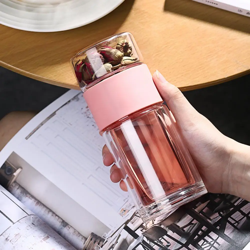 Tea Drink Glass Bottle Heat-resisting Portable Tea Container Double Wall Glass Cup