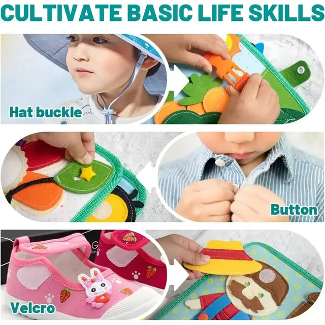 Busy Book for Toddlers Montessori 3D Felt Quiet Book for Preschool Learning Fine Motor Skills，Sensory Activity Travel Toy 3