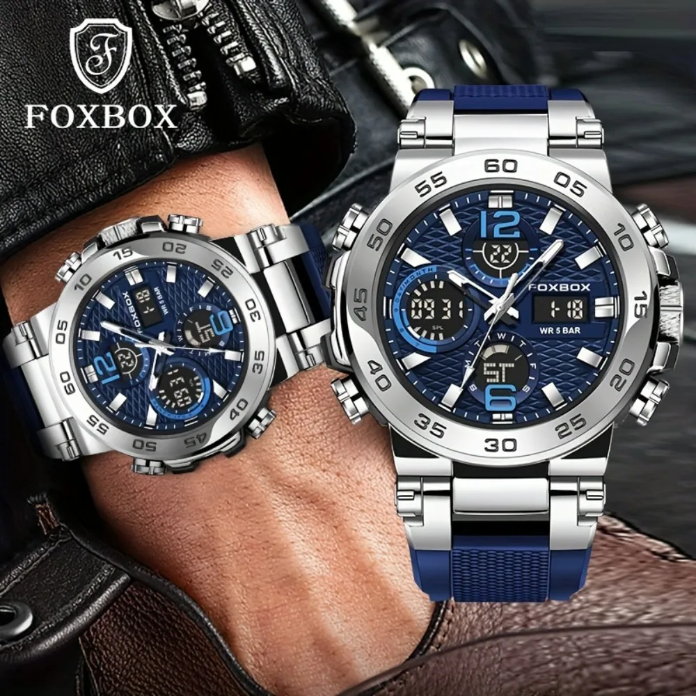 Top Brand Watches for Men 50M Waterproof Clock Alarm Reloj Hombre LCD Dual Display Wristwatch Quartz Military Sports Mens Watch