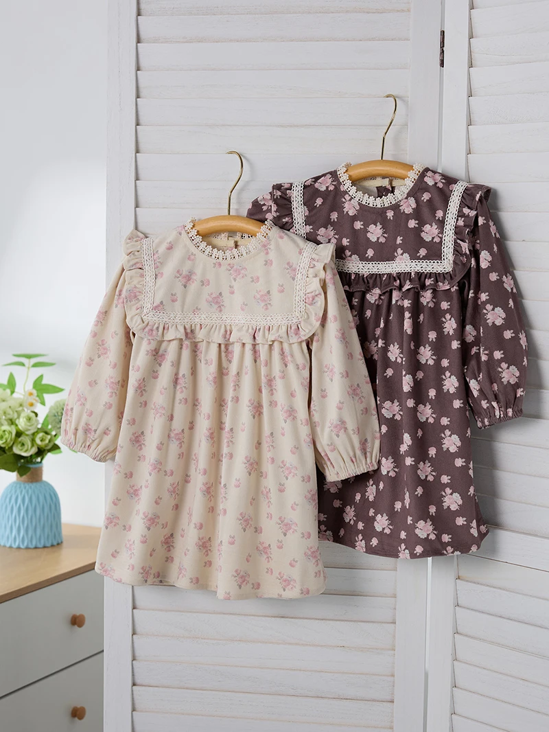 Girls Floral Long Sleeve Dress Cute Casual Outfit