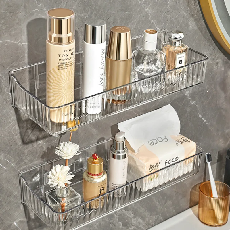 Badkamer Aan De Muur Gemonteerde Cosmetische Plank Toilet Muur Wc Gootsteen Organizer Zonder Gaten Nordin Stijl Transprent Opslag Rack