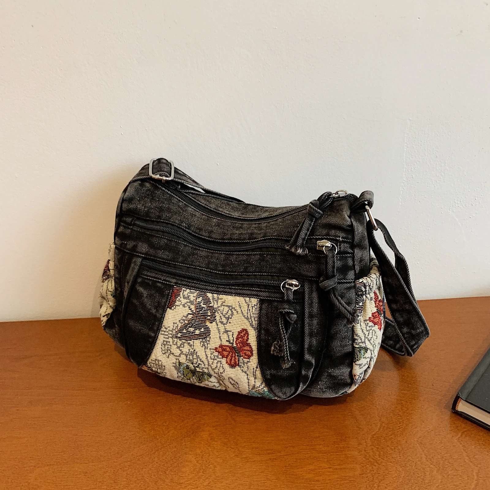 Denim Shoulder Bag Large Tote Bag with Adjustable Strap Crossbody Bag for Women Work Shopping Travel