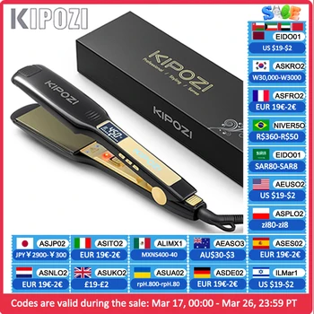KIPOZI Professional Titanium Flat Iron Hair Straightener with Digital LCD Display Dual Voltage Instant Heating Curling Iron 1