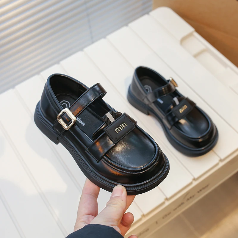 2024 Autumn New Little Girl Soft Sole Comfortable Genuine Leather Princess Shoes Fashion Girl Black Beige Single Leather Shoes 2